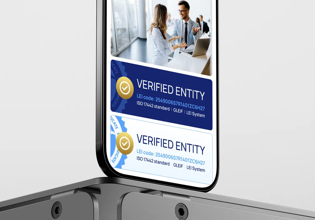 LEI-Verifizierungs-Badges auf einem Smartphone angezeigt